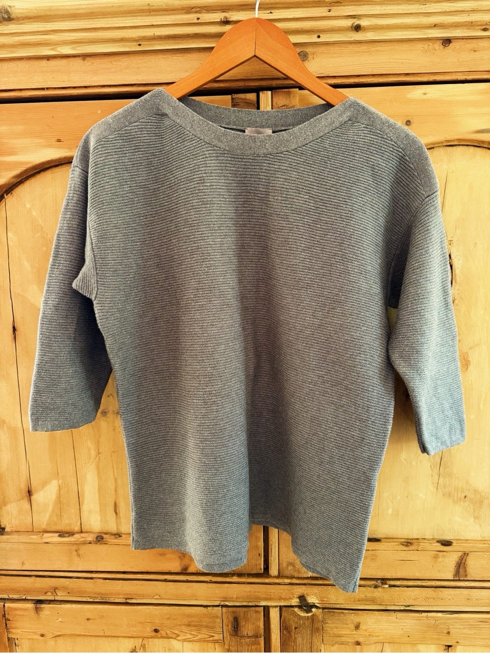 Chicos Grey Ribbed Smock Sweater (Size 1)